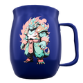 Double Barrel Mug – Blue Powder Coat, Fiery Kaiju