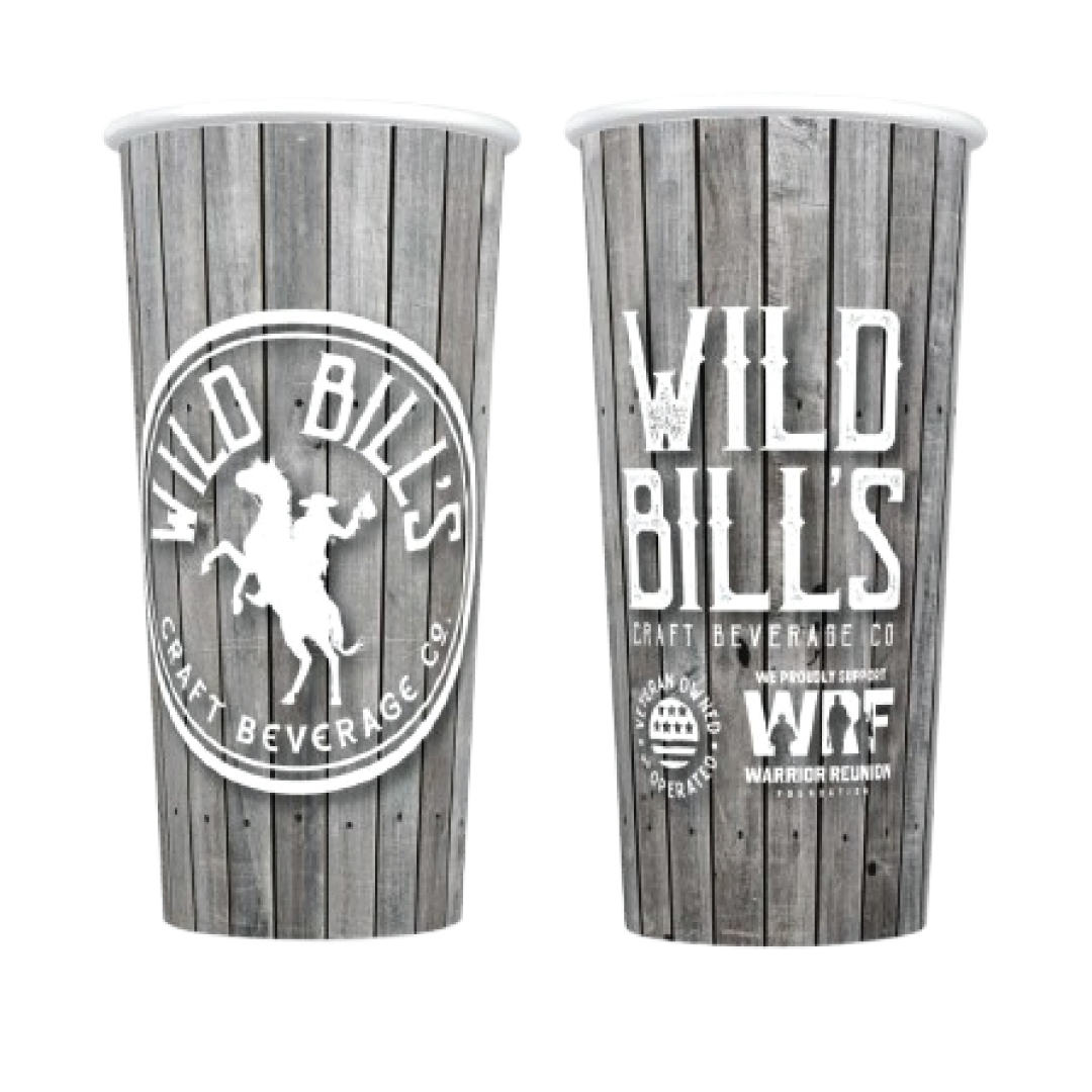 Paper Cup – 20 oz, Wild Bill's Wrap Logo