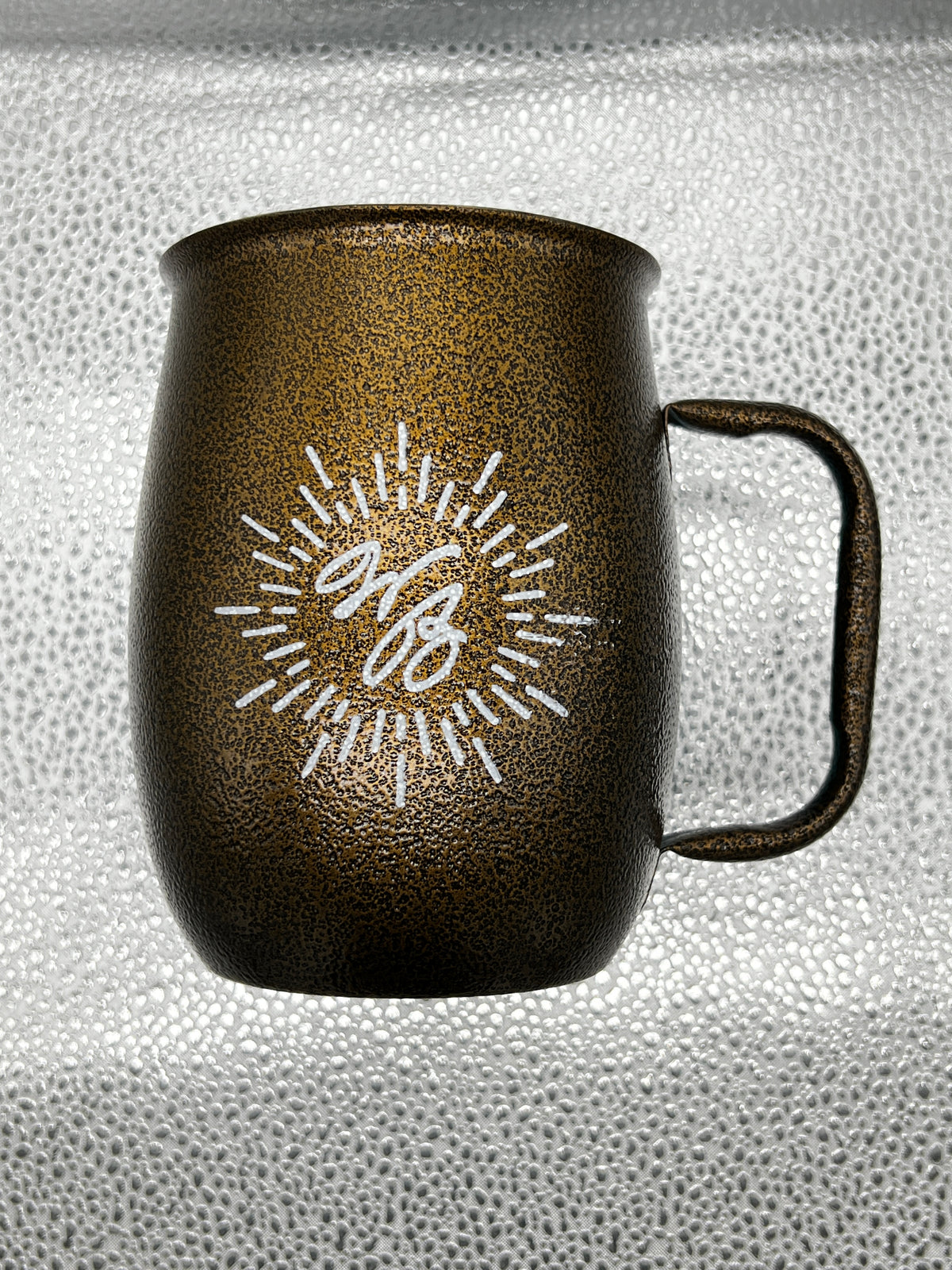 Double Barrel Mug – Gold Freckled Powder Coat, White Double Silk Screen