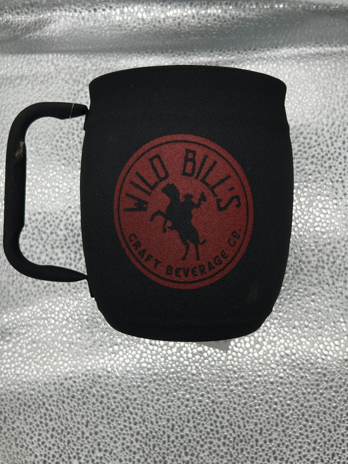 Large Double Barrel Mug – Black Textured Powder Coat, Red Silk Screen