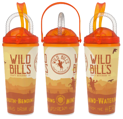 Travel Tumbler, 24 Oz Plastic Cup,Orange Shield Lid, Straw, Orange Strap, WBS Desert Wrap Logo
