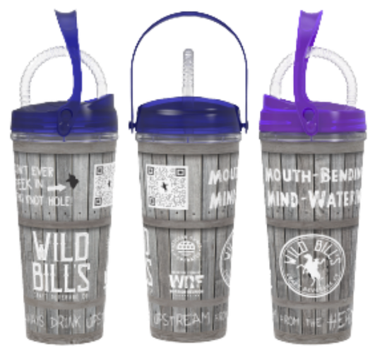 Travel Tumbler, 24 Oz Plastic Cup, Shield Lid, Straw, Strap, WBS Wrap Logo