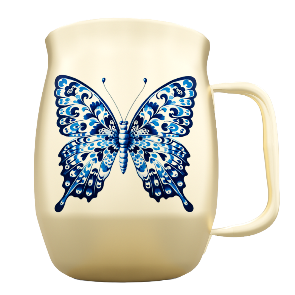 Double Barrel Mug – White Powder Coat, Butterfly