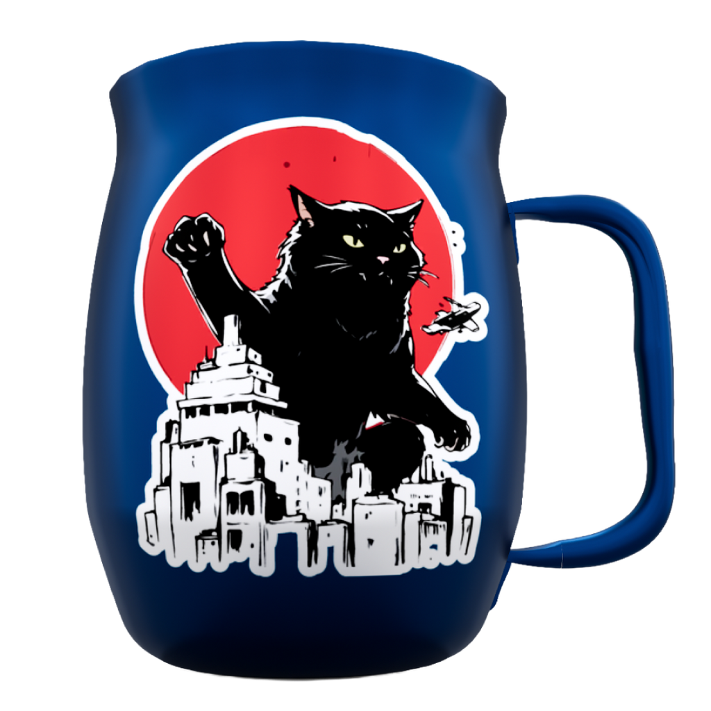 Double Barrel Mug – Blue Powder Coat, Catzilla