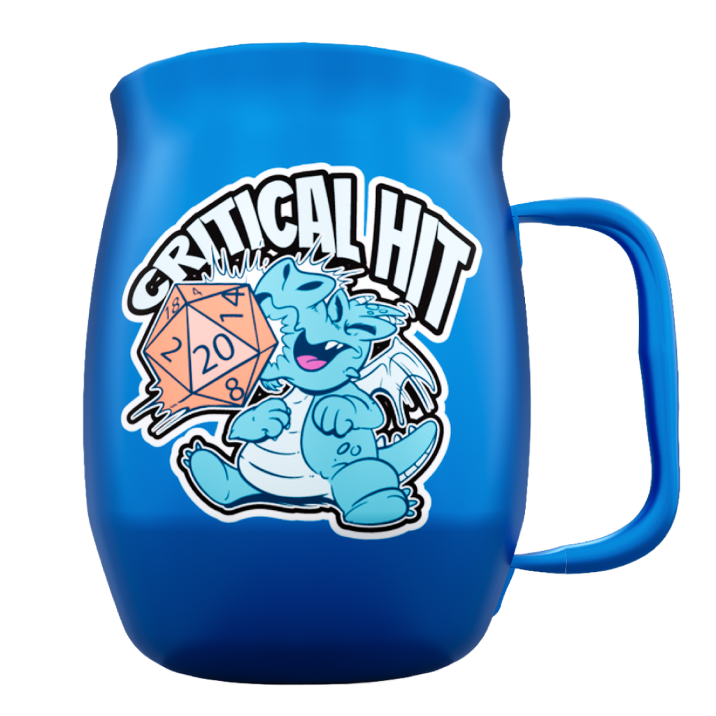 Double Barrel Mug – Blue Powder Coat, Critical Hit