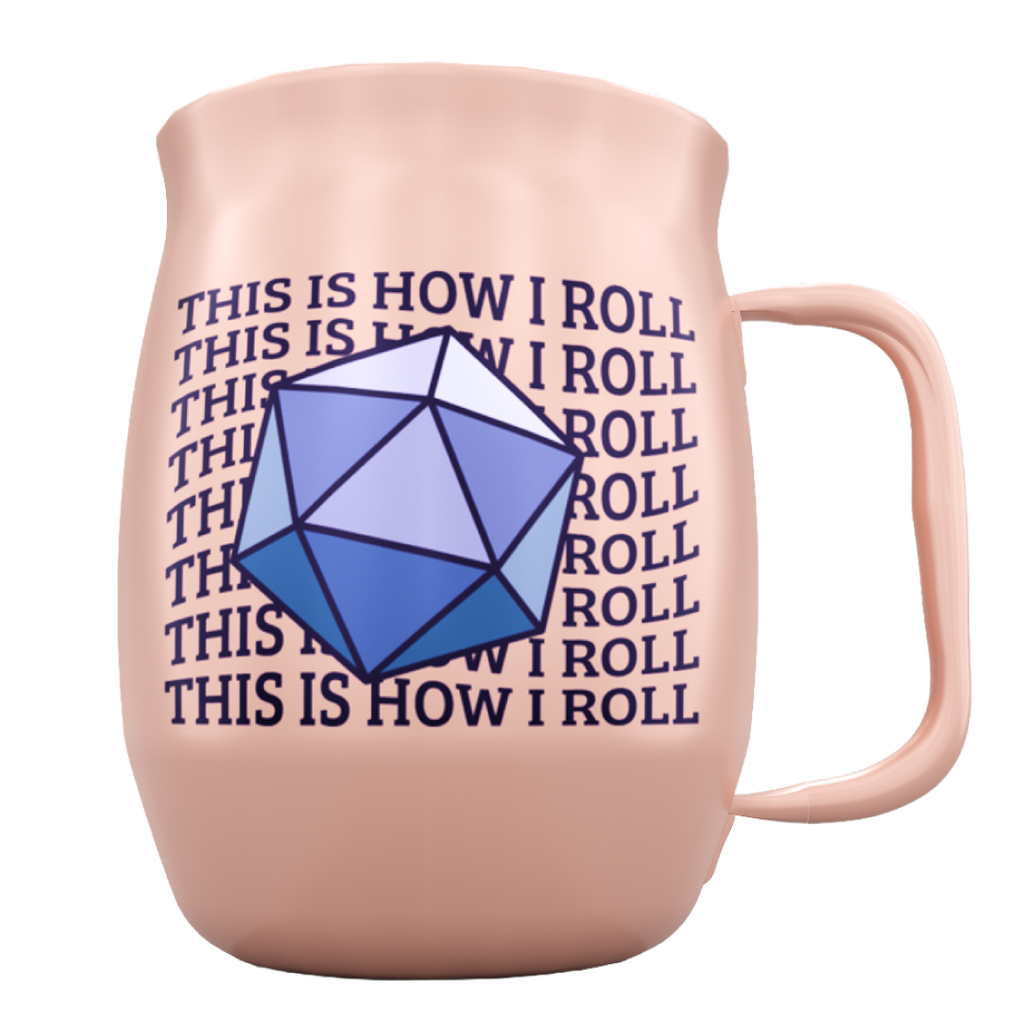 Double Barrel Mug – Pink Powder Coat, D20 Dice