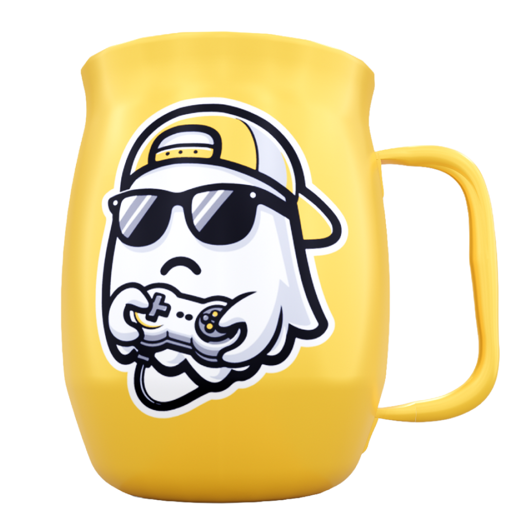 Double Barrel Mug – Yellow Powder Coat, Ghost Gamer