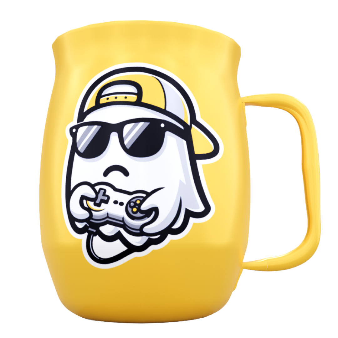 Double Barrel Mug – Yellow Powder Coat, Ghost Gamer