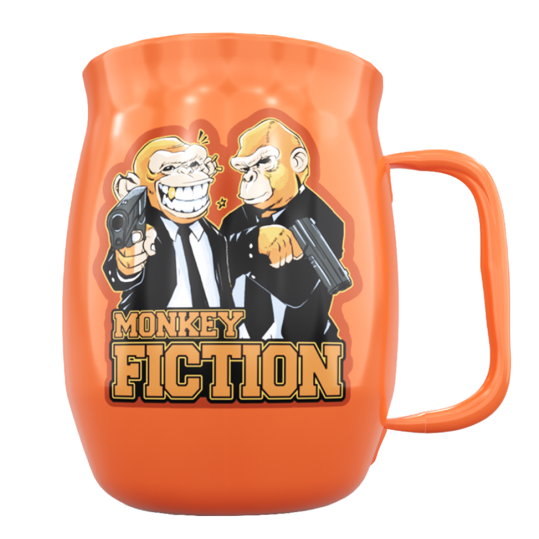 Double Barrel Mug – Orange Powder Coat, Monkey Fiction