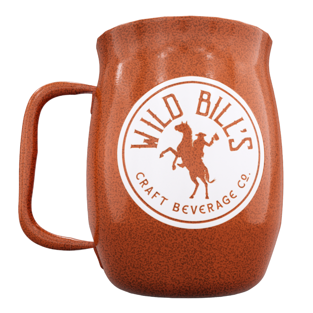 Double Barrel Mug – Orange Textured Powder Coat, White Silk Screen