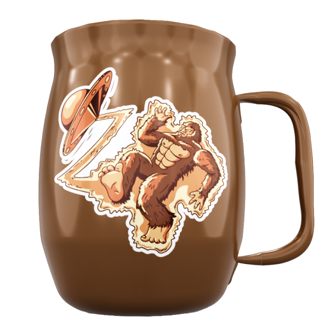 Double Barrel Mug – Brown Powder Coat, Sasquatch Abduction