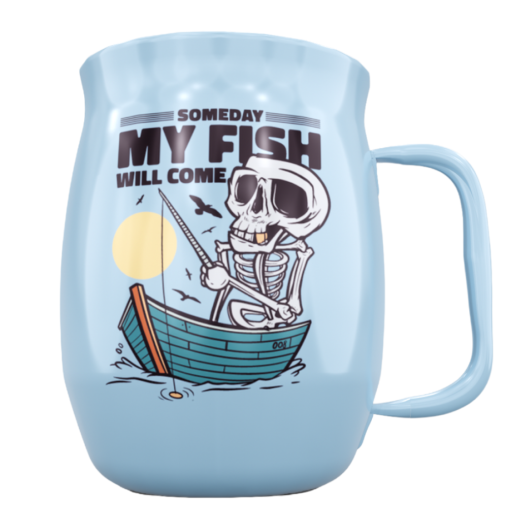 Double Barrel Mug – Blue Powder Coat, Skeleton Fishing