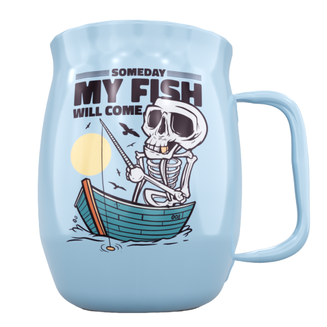 Double Barrel Mug – Blue Powder Coat, Skeleton Fishing