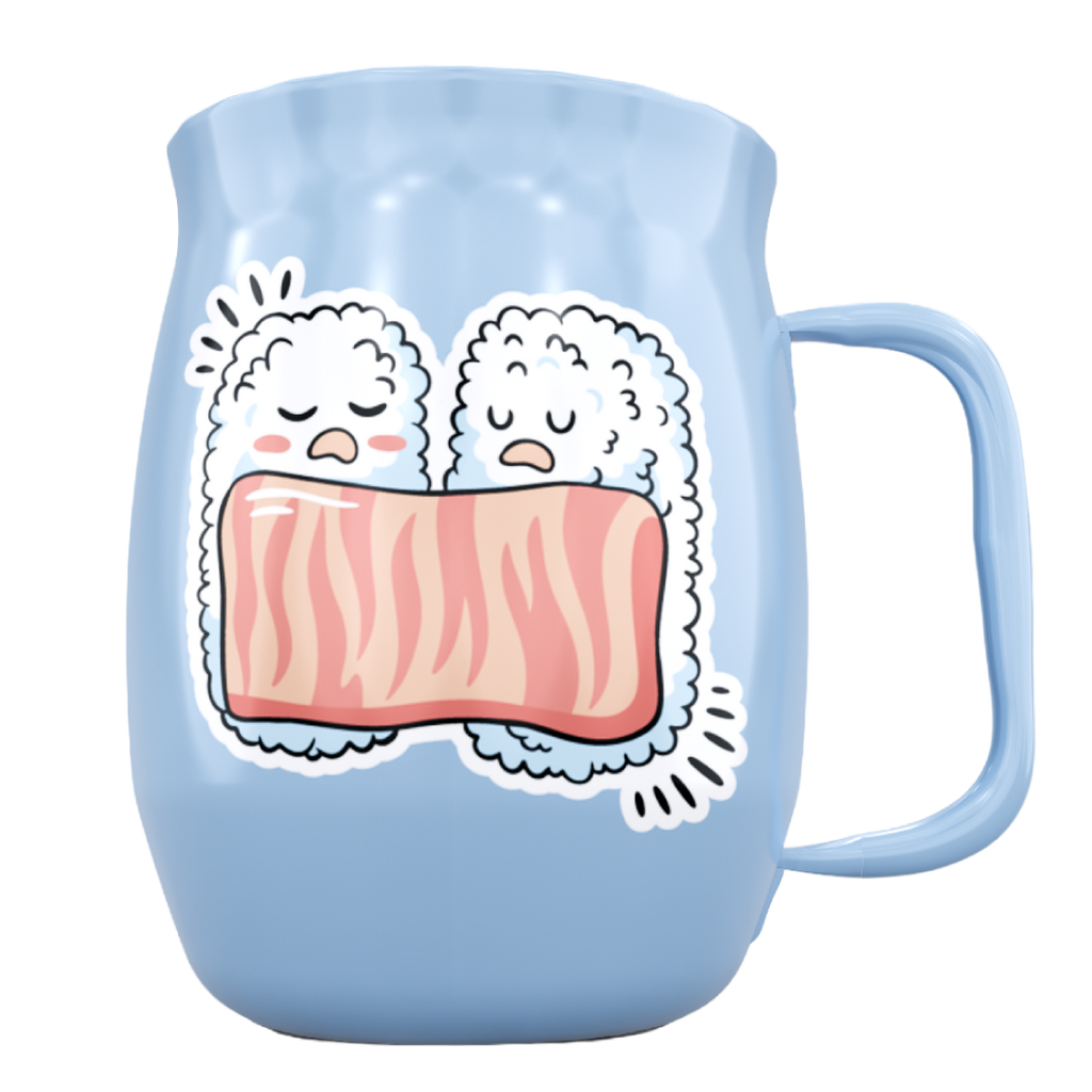 Double Barrel Mug – Blue Powder Coat, Sushi Sleeping